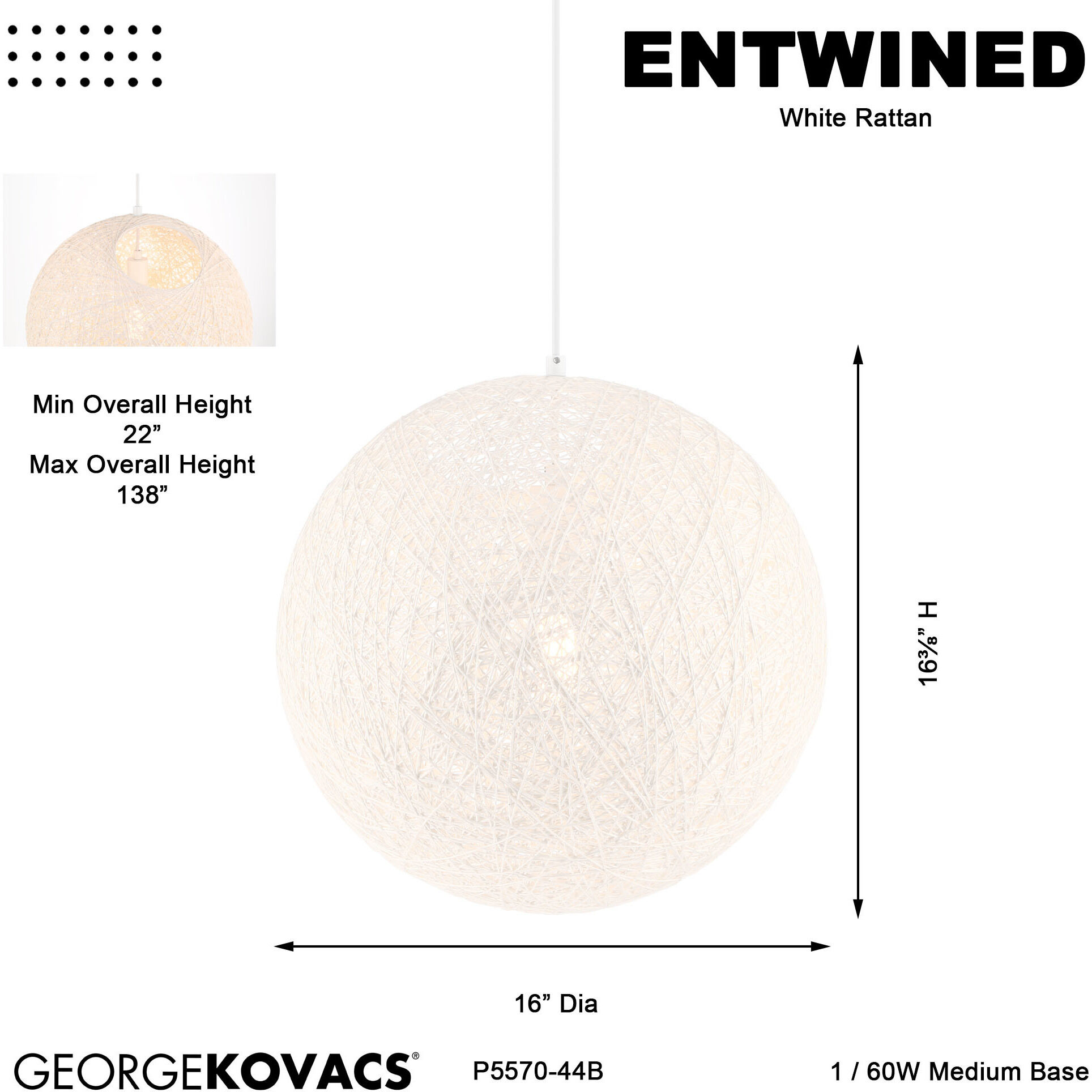 Entwined 1 Light 16 inch Matte White Pendant Ceiling Light